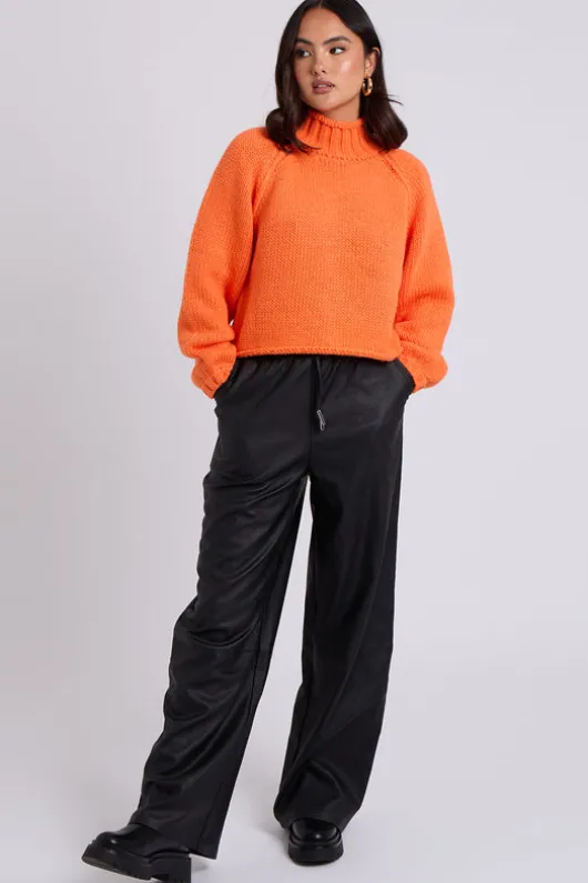 Orange Exposed Seam Roll Neck Jumper