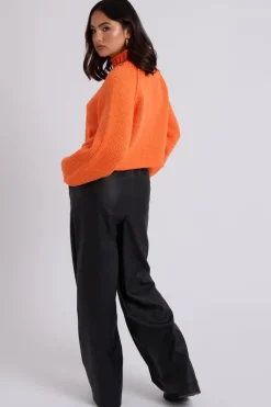 Orange Exposed Seam Roll Neck Jumper