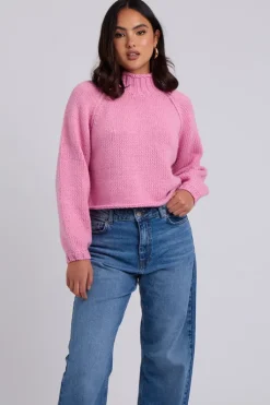 Pink Exposed Seam Roll Neck Jumper