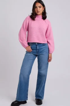 Pink Exposed Seam Roll Neck Jumper