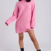 Pink Mini Roll Neck Dress