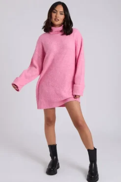 Pink Mini Roll Neck Dress