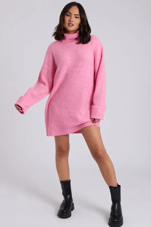 Pink Mini Roll Neck Dress