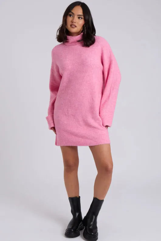 Pink Mini Roll Neck Dress