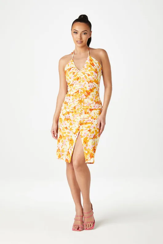 Porta Halter Ruched Slip Dress