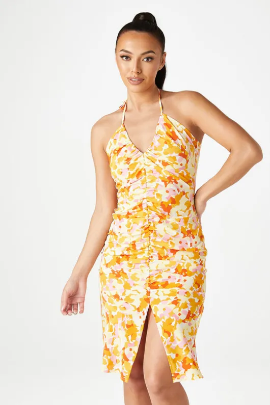 Porta Halter Ruched Slip Dress