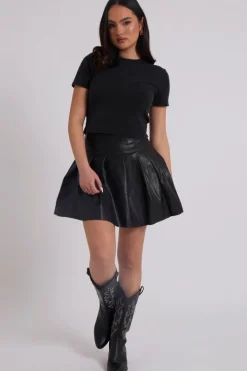 PU Pleated Mini Skirt