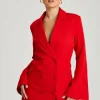 Red Flare Sleeve Fitted Blazer Dress