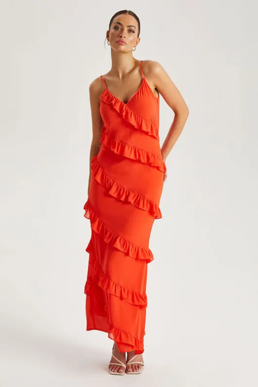 Red Ruffle Maxi Dress
