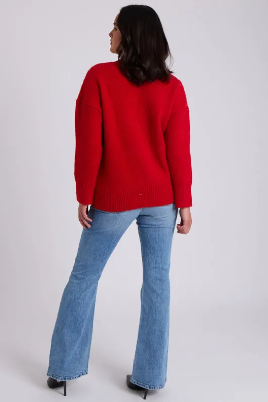 Red Wool Blend Crew Neck Jumper