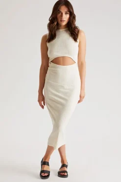 Rib Cut Out Front Midi Dress