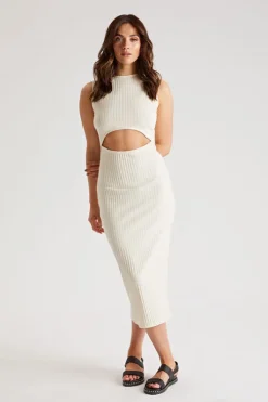Rib Cut Out Front Midi Dress