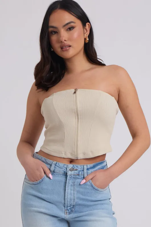 Rib Zip Up Corset Top