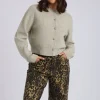 Sage Floral Button Cropped Cardigan