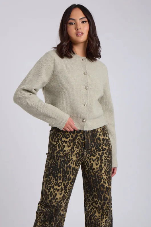 Sage Floral Button Cropped Cardigan