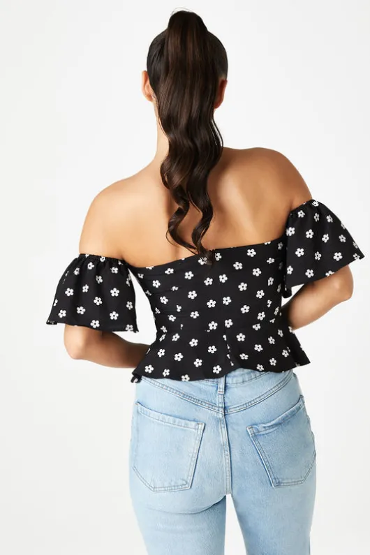 Sophia Floral Twist Front Bardot Top
