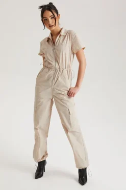 Stone Daniel Parachute Zip Through Jumpsuit | Urban Bliss clothing