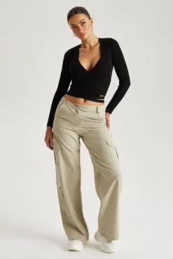 Stone Formal Wide Leg Cargo Trouser