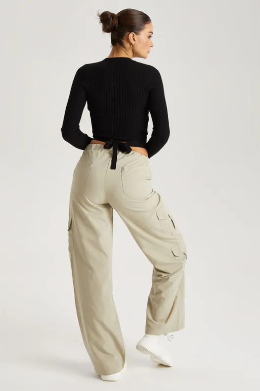 Stone Formal Wide Leg Cargo Trouser