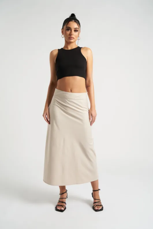 Stone Satin Bias Cut Midi Skirt