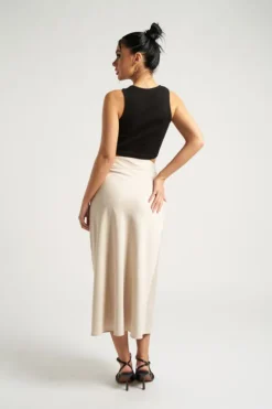 Stone Satin Bias Cut Midi Skirt