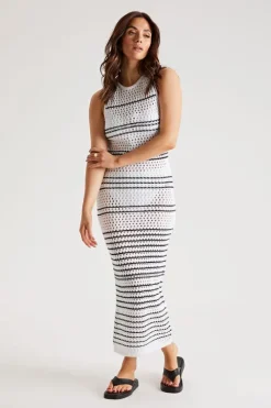 Stripe Pointelle Midaxi Dress