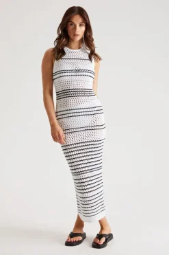 Stripe Pointelle Midaxi Dress