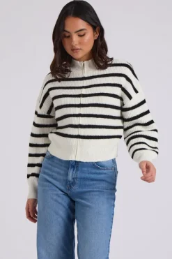 Stripe Zip Ribbed Cardigan