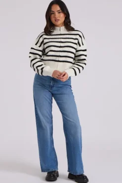 Stripe Zip Ribbed Cardigan