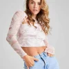 Swirl Print Lattice Top