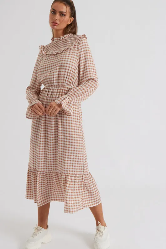 Tabitha Check Sheered Neck Dress