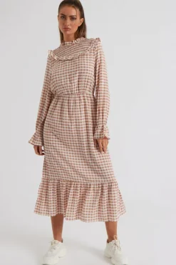 Tabitha Check Sheered Neck Dress
