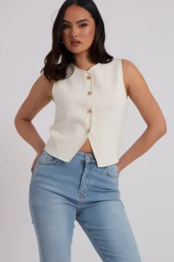 White Button Front Vest