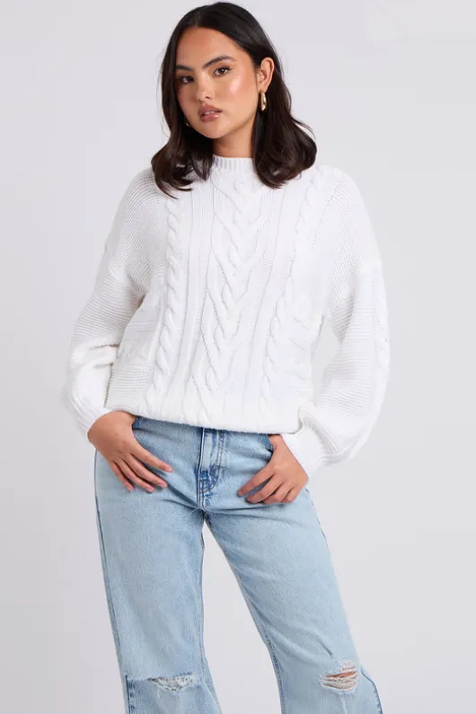 White Cable Crew Neck Jumper