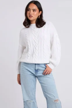 White Cable Crew Neck Jumper