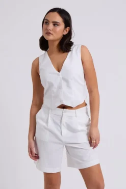 White Linen Blend Waistcoat